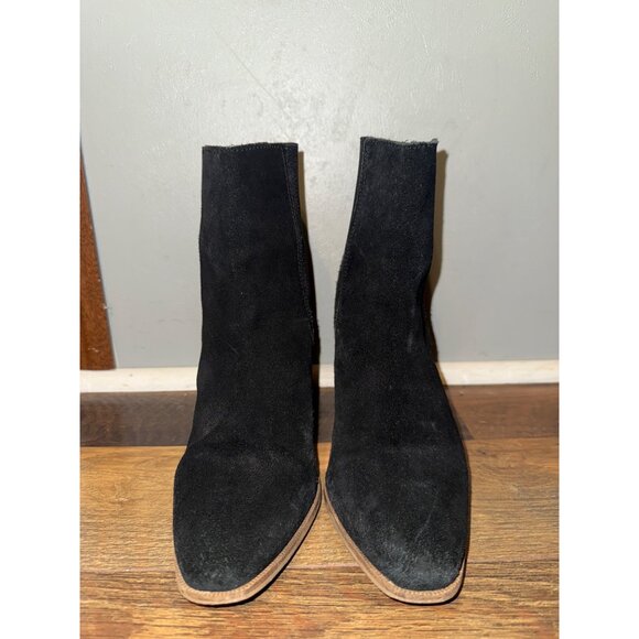 Mango Black Suede Block Heel Ankle Boots Booties Size 6.5 37 - Picture 6 of 13